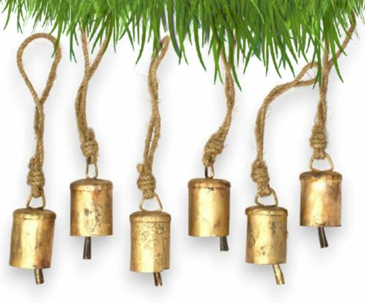 NODYES Vintage Rustic Hanging Bells Set of 6 Gold Cast Iron Christmas Decor