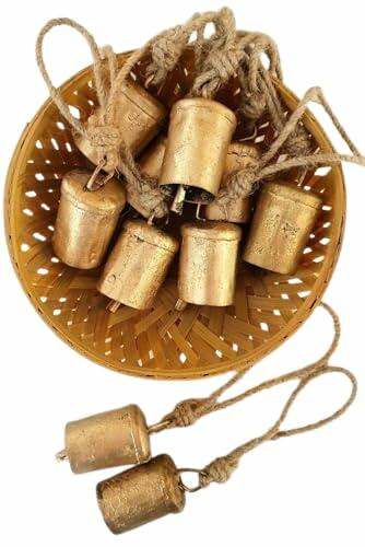 NODYES Vintage Rustic Hanging Bells Set of 6 Gold Cast Iron Christmas Decor