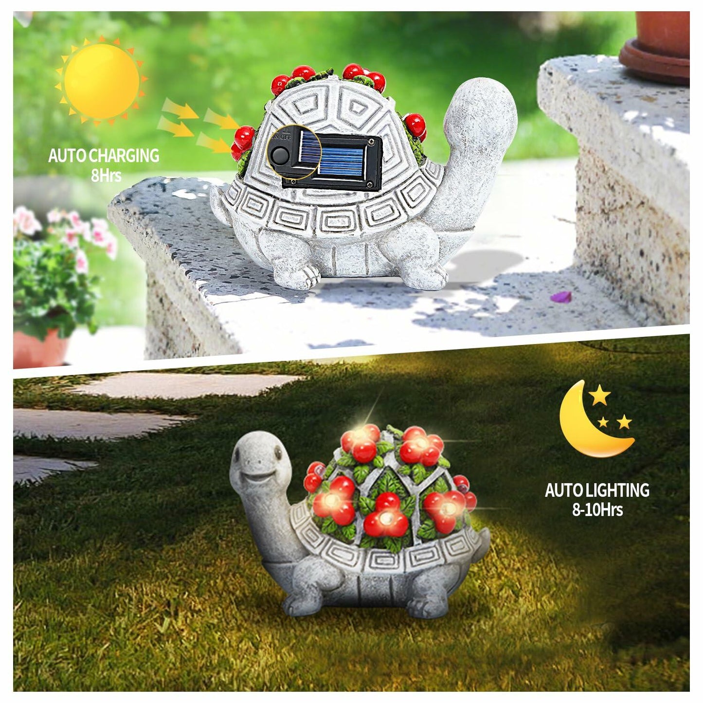 ENOU Solar Garden Turtle Statue Outdoor Patio Yard Decor Large Red Resin