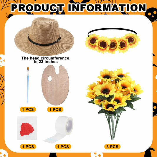 Maiteenly Halloween Couple Costume Set Painting Artist 8 Pcs Yellow Size Adult