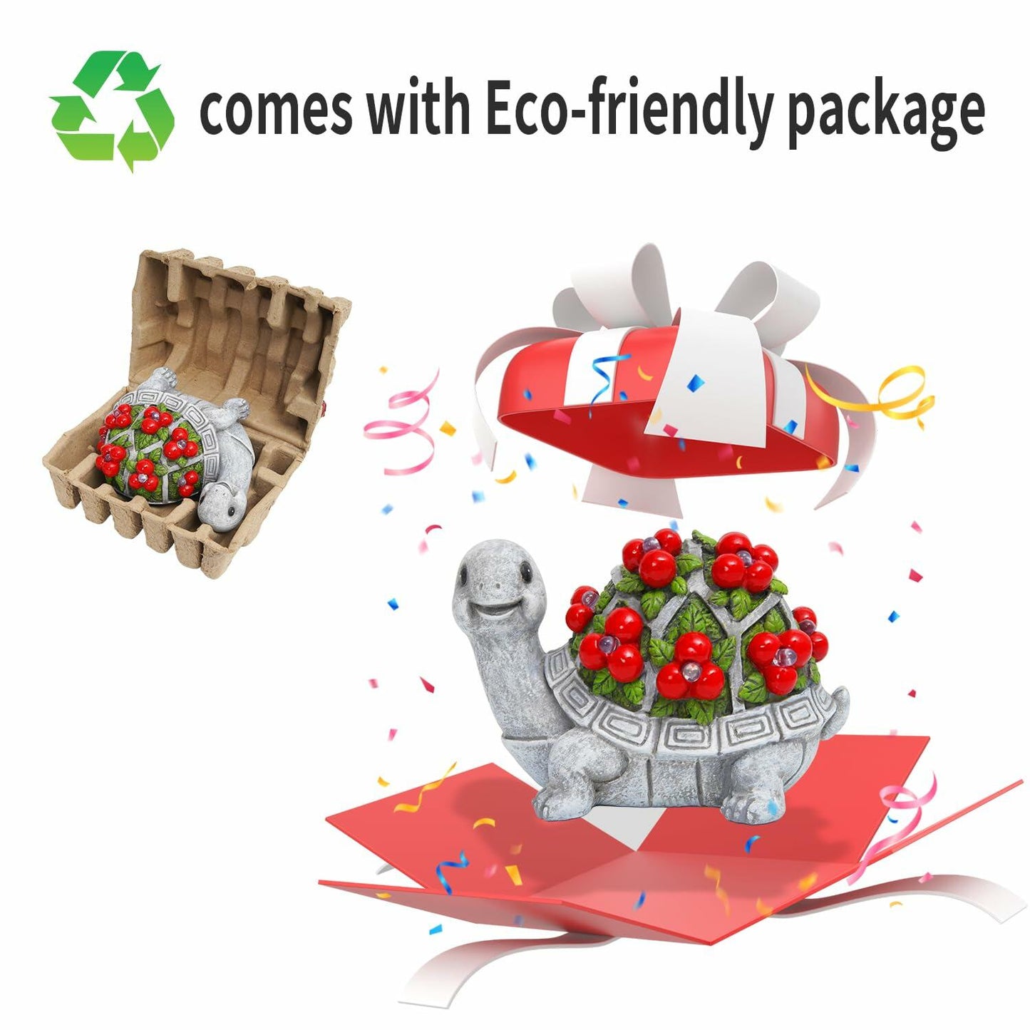 ENOU Solar Garden Turtle Statue Outdoor Patio Yard Decor Large Red Resin