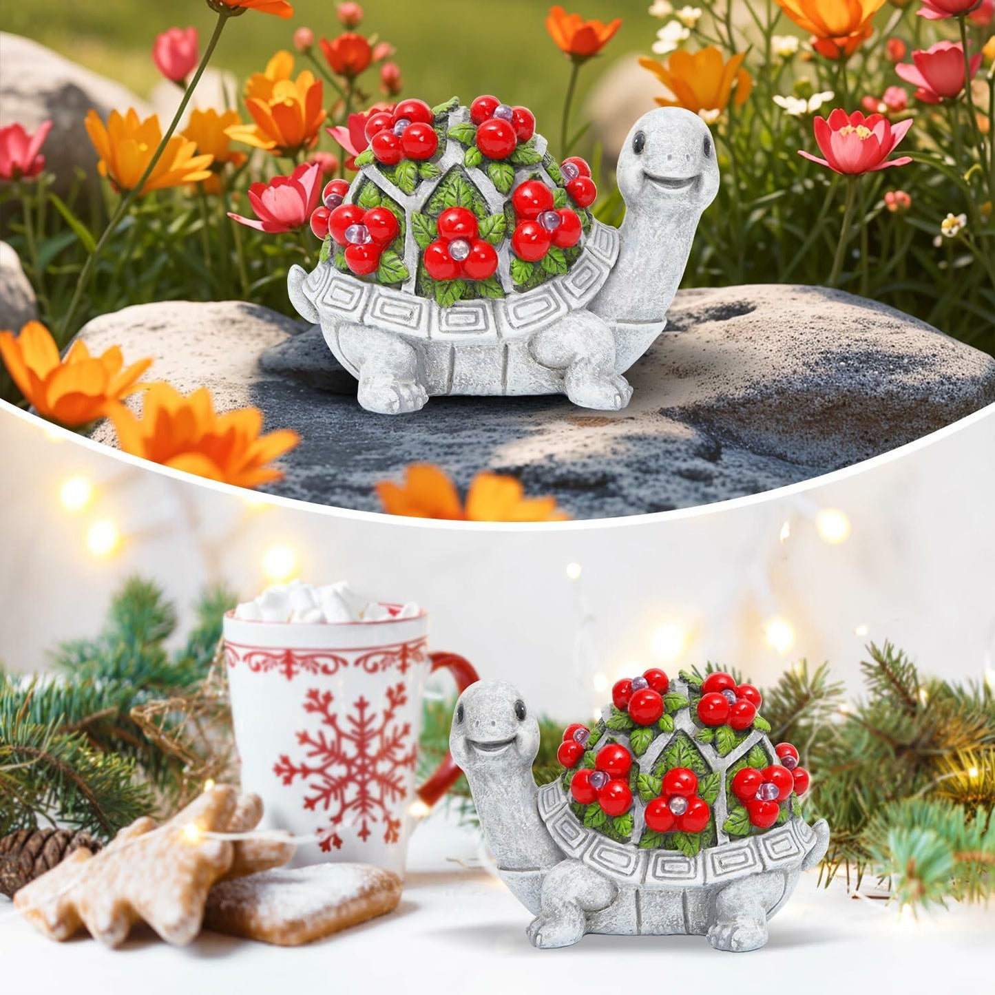 ENOU Solar Garden Turtle Statue Outdoor Patio Yard Decor Large Red Resin