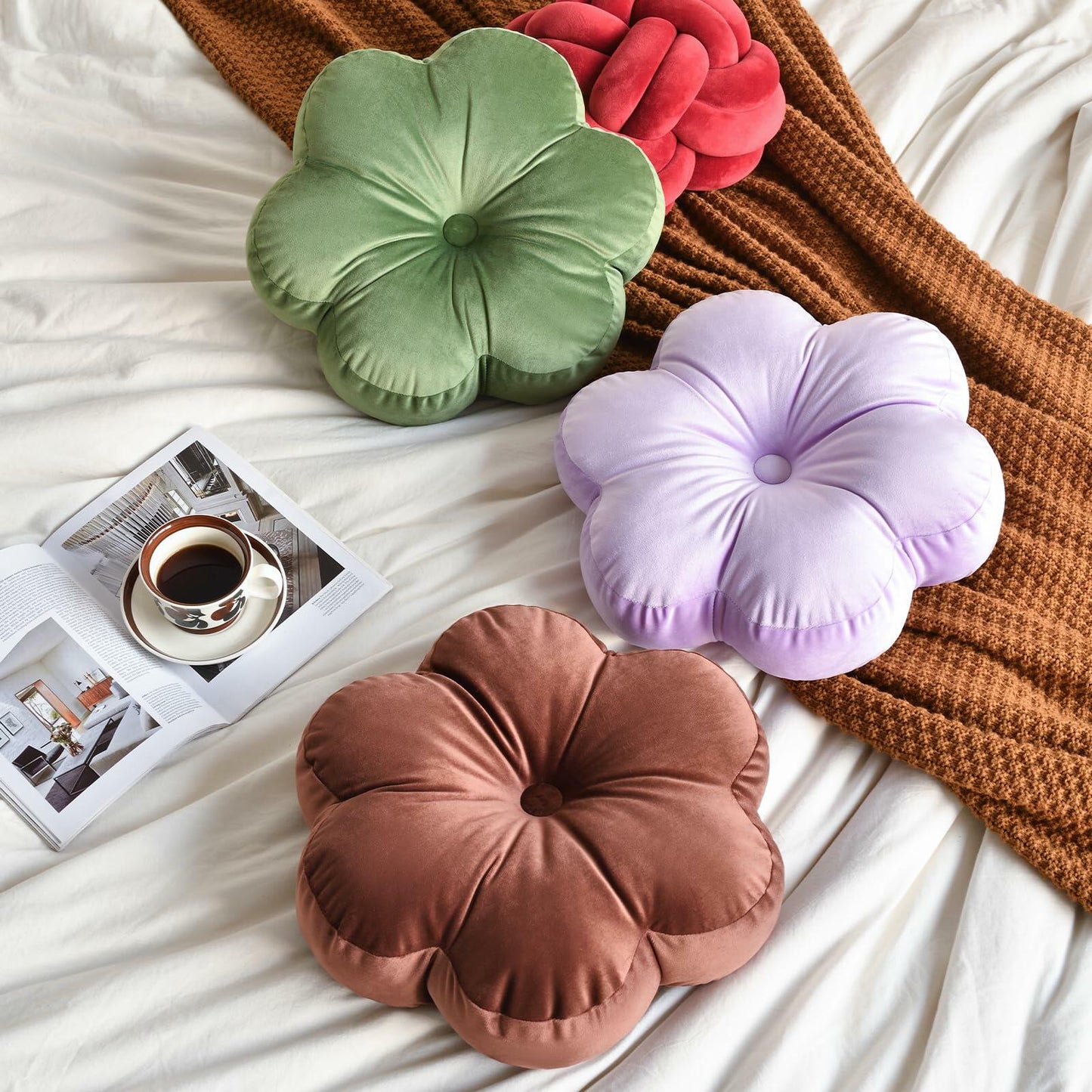 Xuyier Flower Shaped Velvet Throw Pillow 15in Black Floral Modern Decor