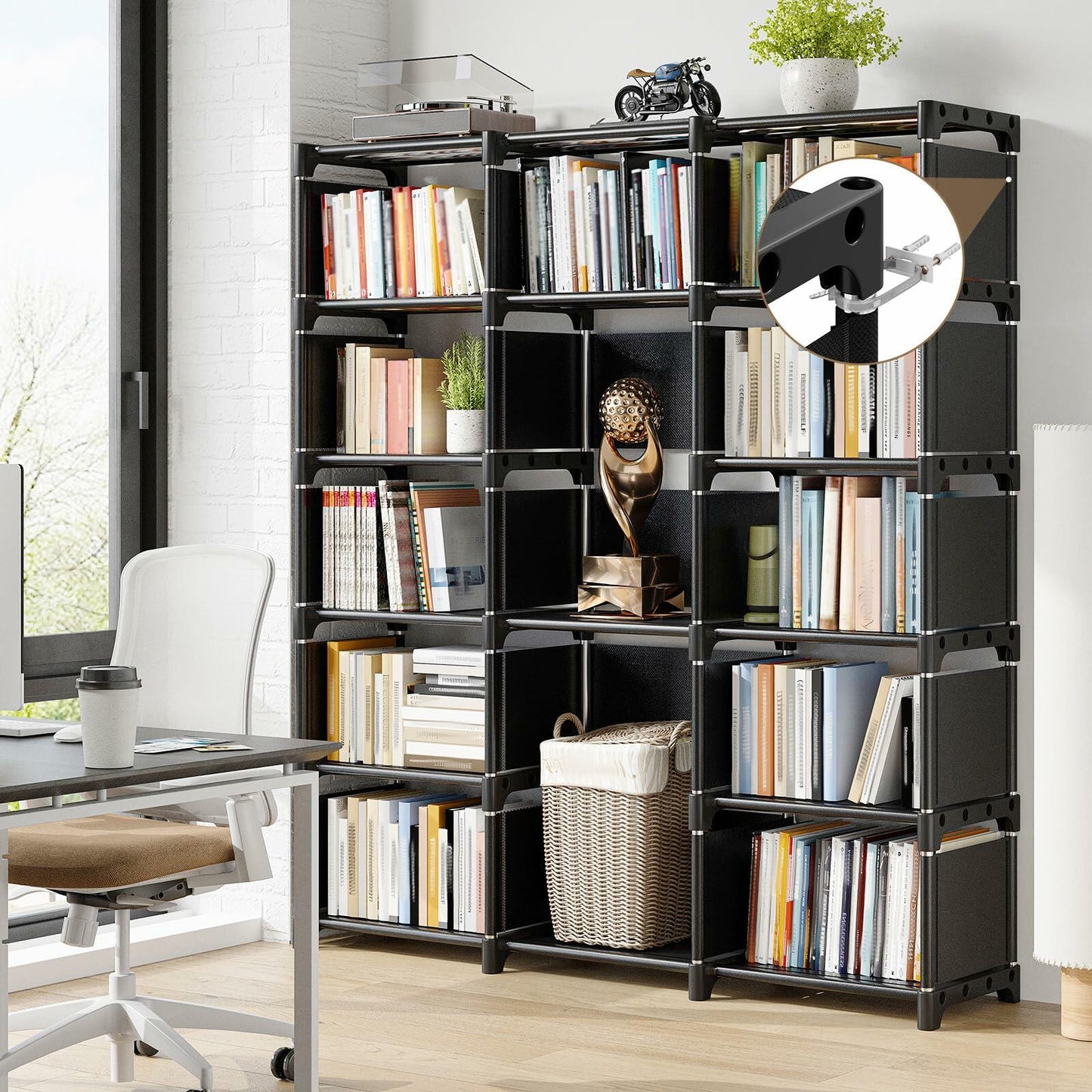 REIBII 13 Cube Storage Organizer Book Shelf Grey 12"D x 47.24"W x 59.05"H
