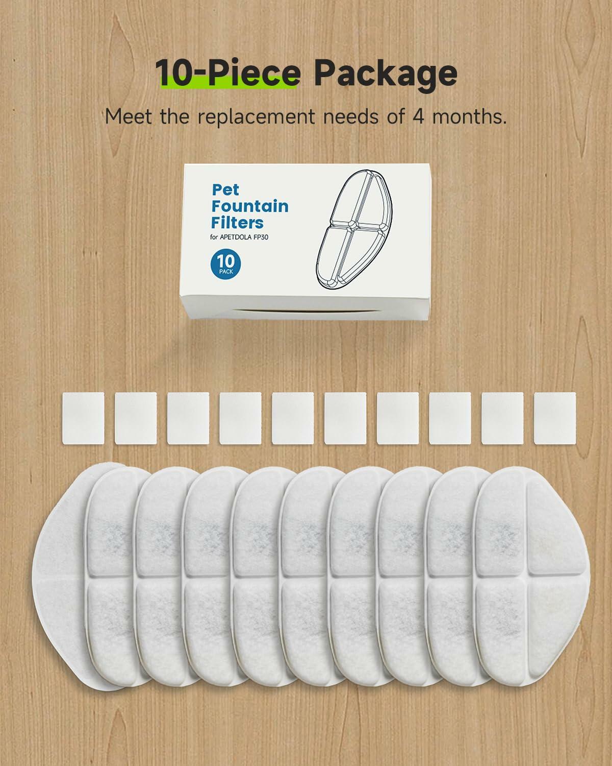 APD APETDOLA Wireless Dog Water Fountain Filters 5Layer Replacement 10Pack White