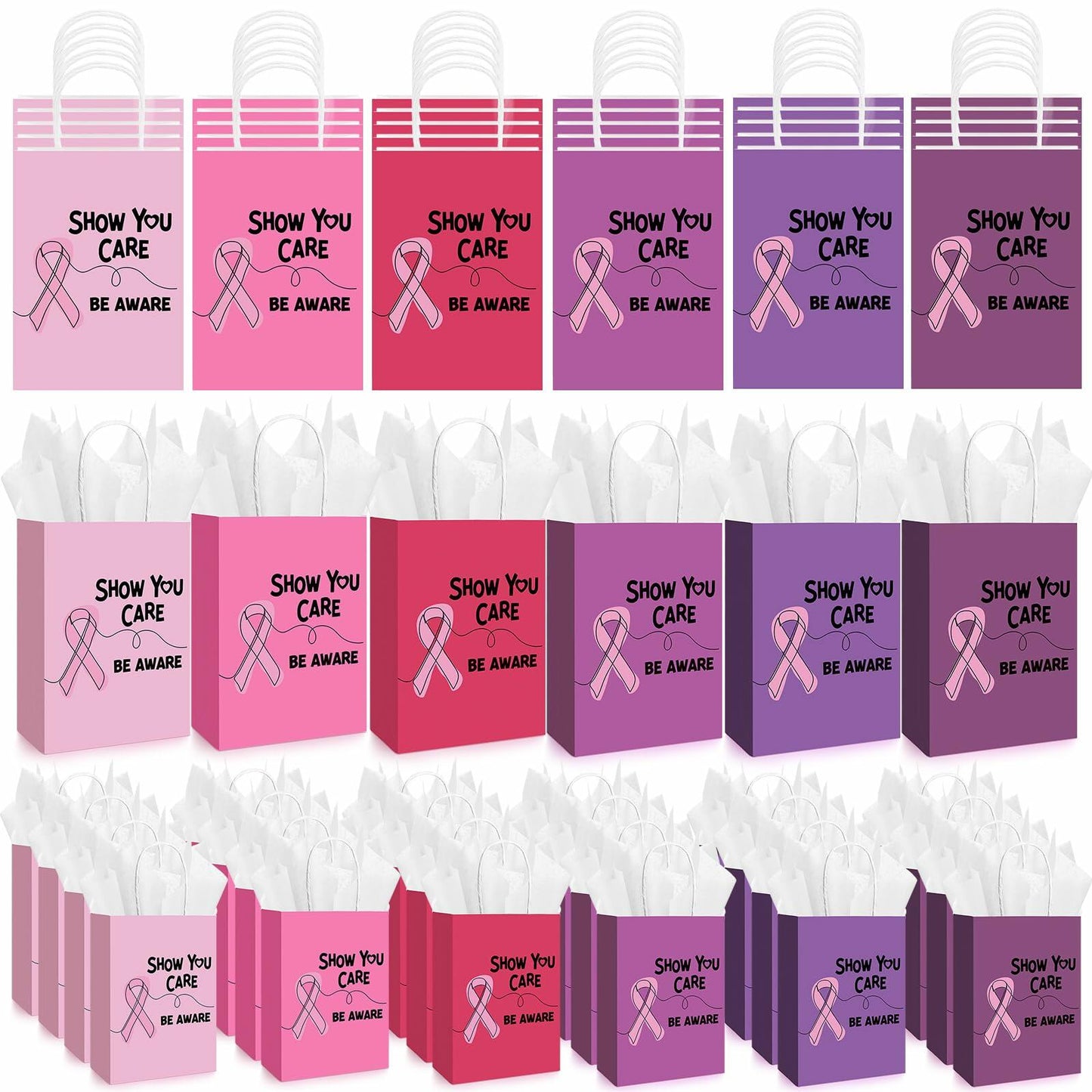 Abbylike 36 Pcs Breast Cancer Awareness Gift Bags Pink Ribbon Pink Color