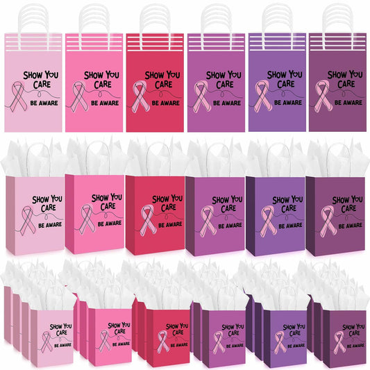 Abbylike 36 Pcs Breast Cancer Awareness Gift Bags Pink Ribbon Pink Color