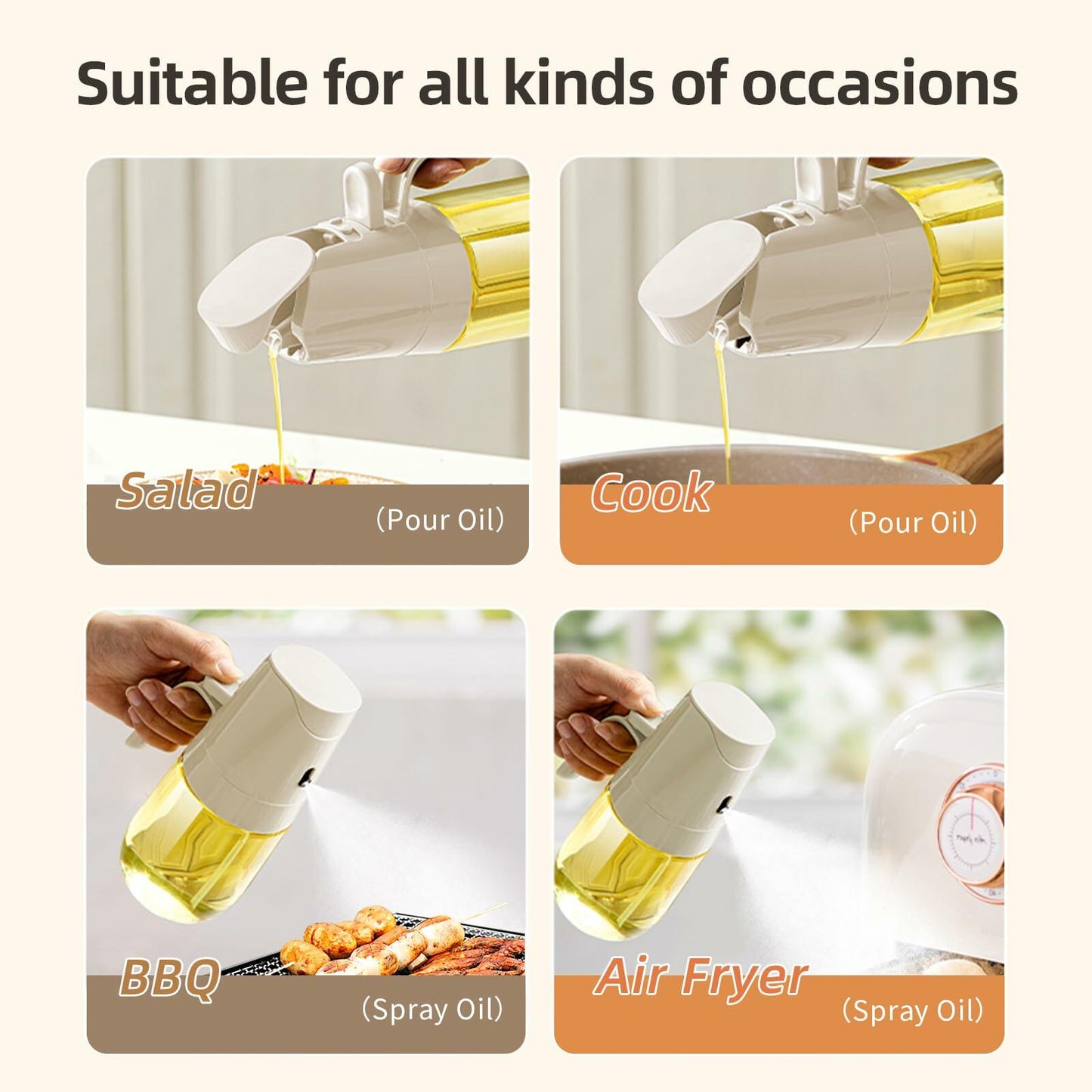 MDZF SWEET HOME Oil Sprayer 2 in 1 Olive Oil Dispenser 500ml White Glass