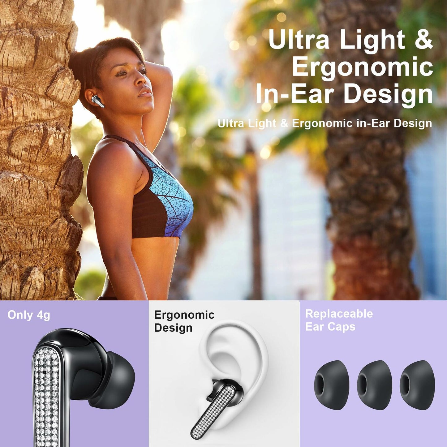 FOHIRES Diamond S Wireless Earbuds Rhinestone Handcrafted Black