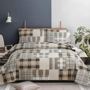 Green Essen King Plaid Bedding Quilt Set Lightweight Brown Coffee Polyester