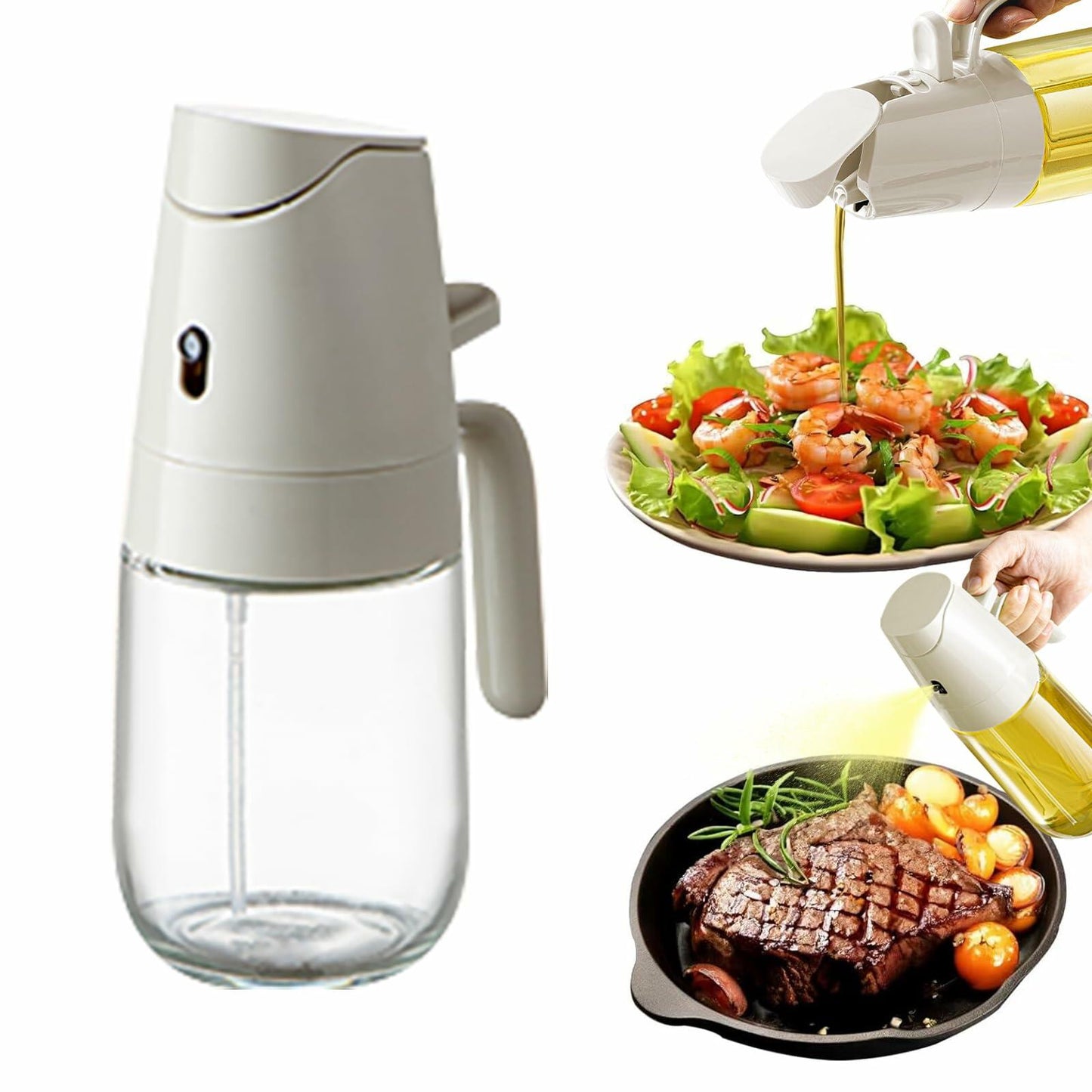 MDZF SWEET HOME Oil Sprayer 2 in 1 Olive Oil Dispenser 500ml White Glass