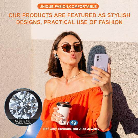 FOHIRES Diamond S Wireless Earbuds Rhinestone Handcrafted Black