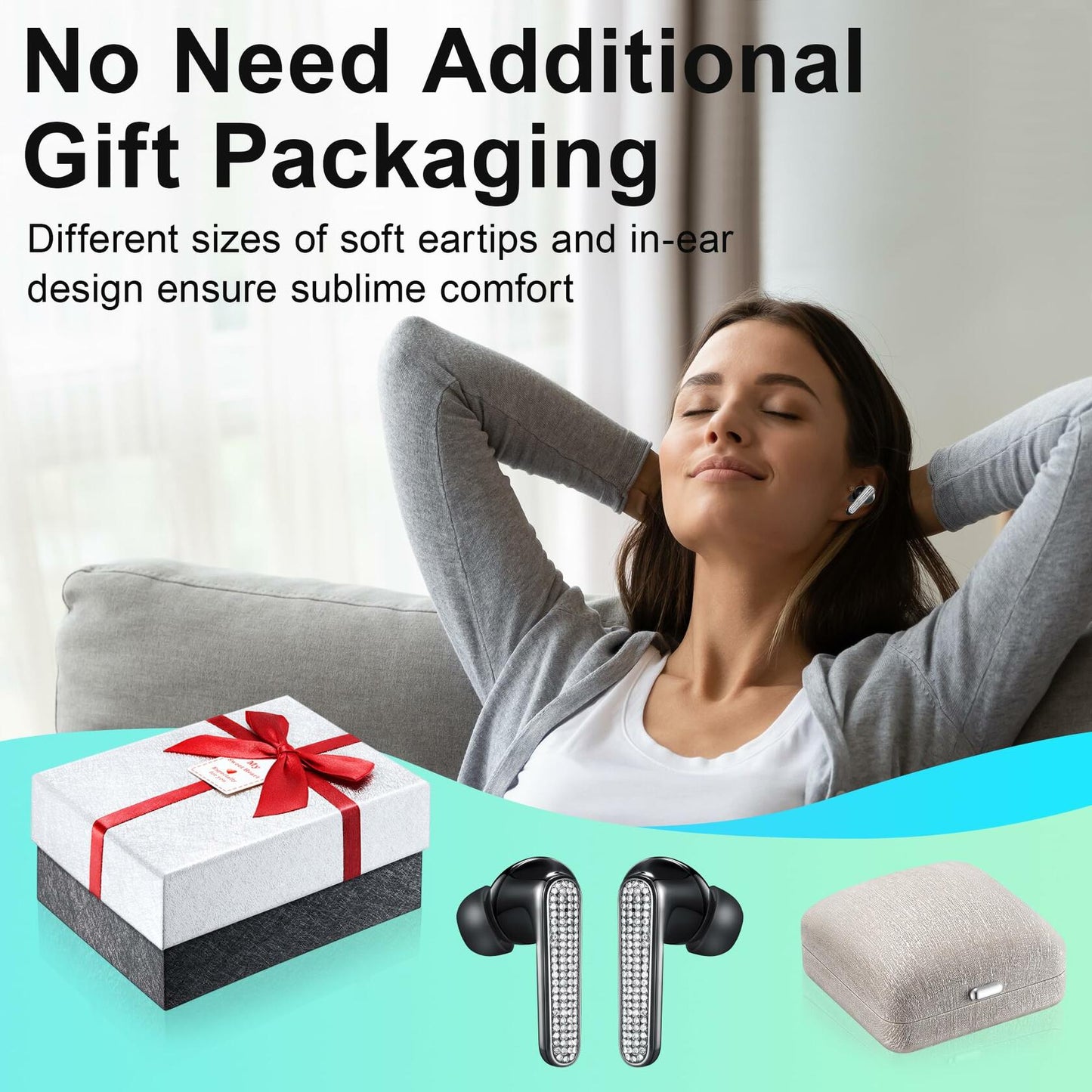 FOHIRES Diamond S Wireless Earbuds Rhinestone Handcrafted Black