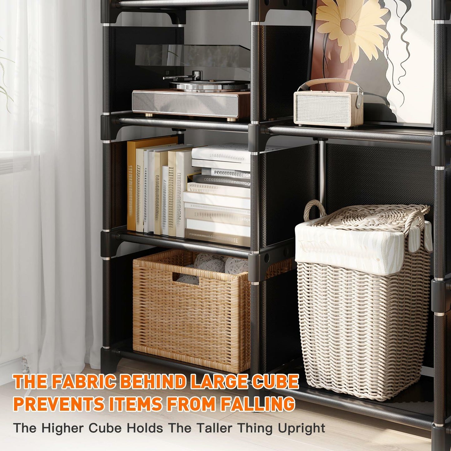 REIBII 13 Cube Storage Organizer Book Shelf Grey 12"D x 47.24"W x 59.05"H