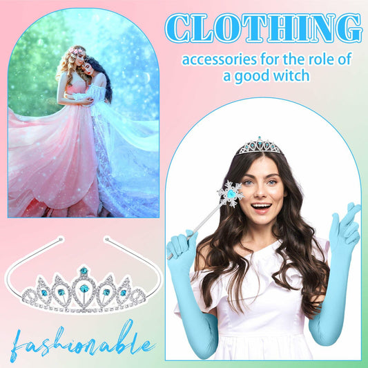 Croknit 16 Pcs Witch Party Favors Blue Pink Princess Crown Wands Gloves