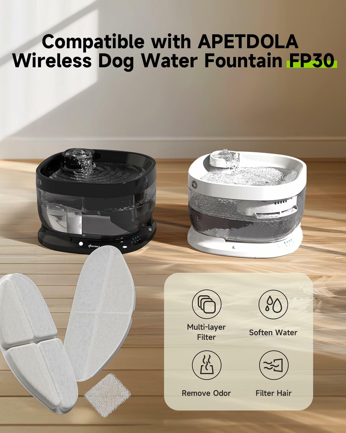 APD APETDOLA Wireless Dog Water Fountain Filters 5Layer Replacement 10Pack White