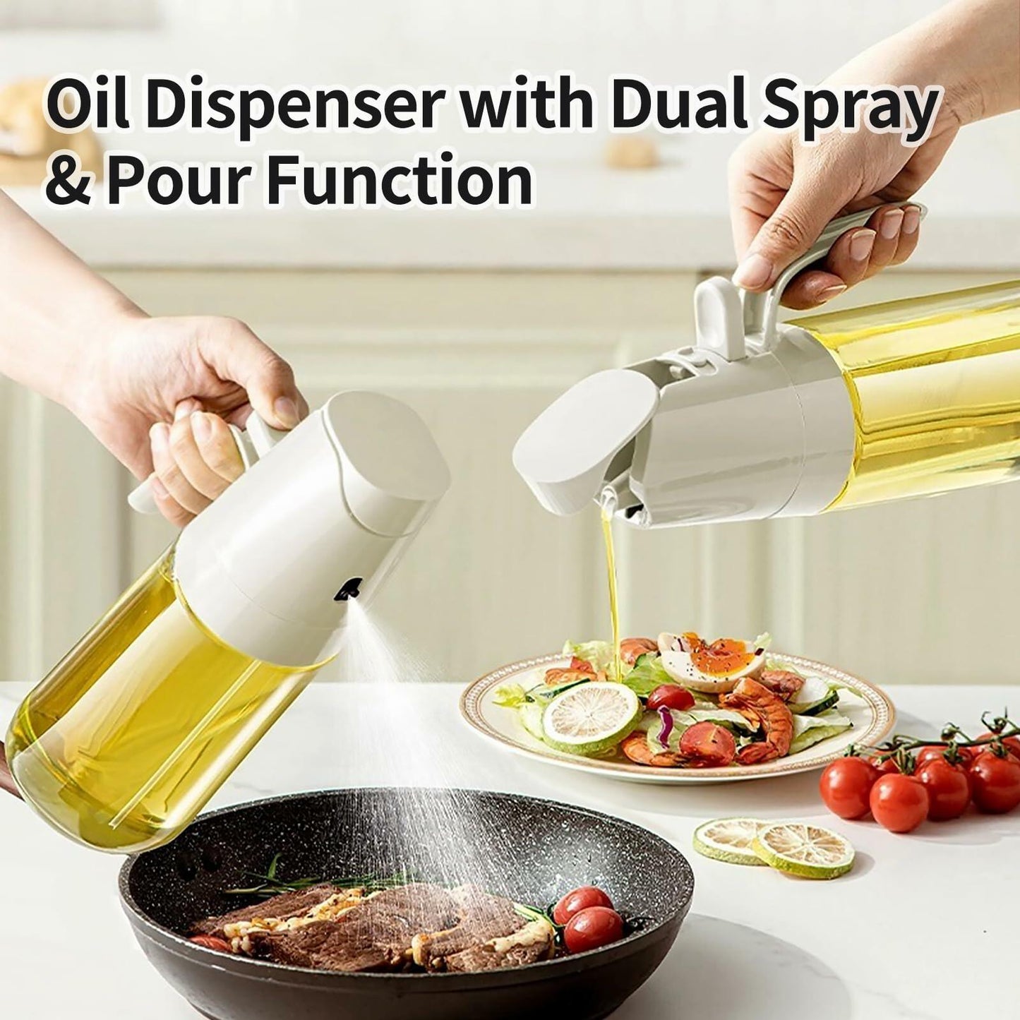 MDZF SWEET HOME Oil Sprayer 2 in 1 Olive Oil Dispenser 500ml White Glass
