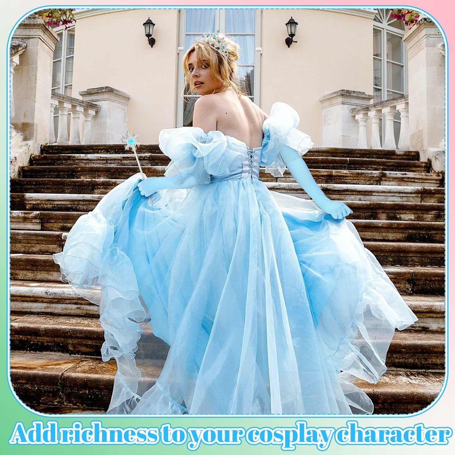 Croknit 16 Pcs Witch Party Favors Blue Pink Princess Crown Wands Gloves