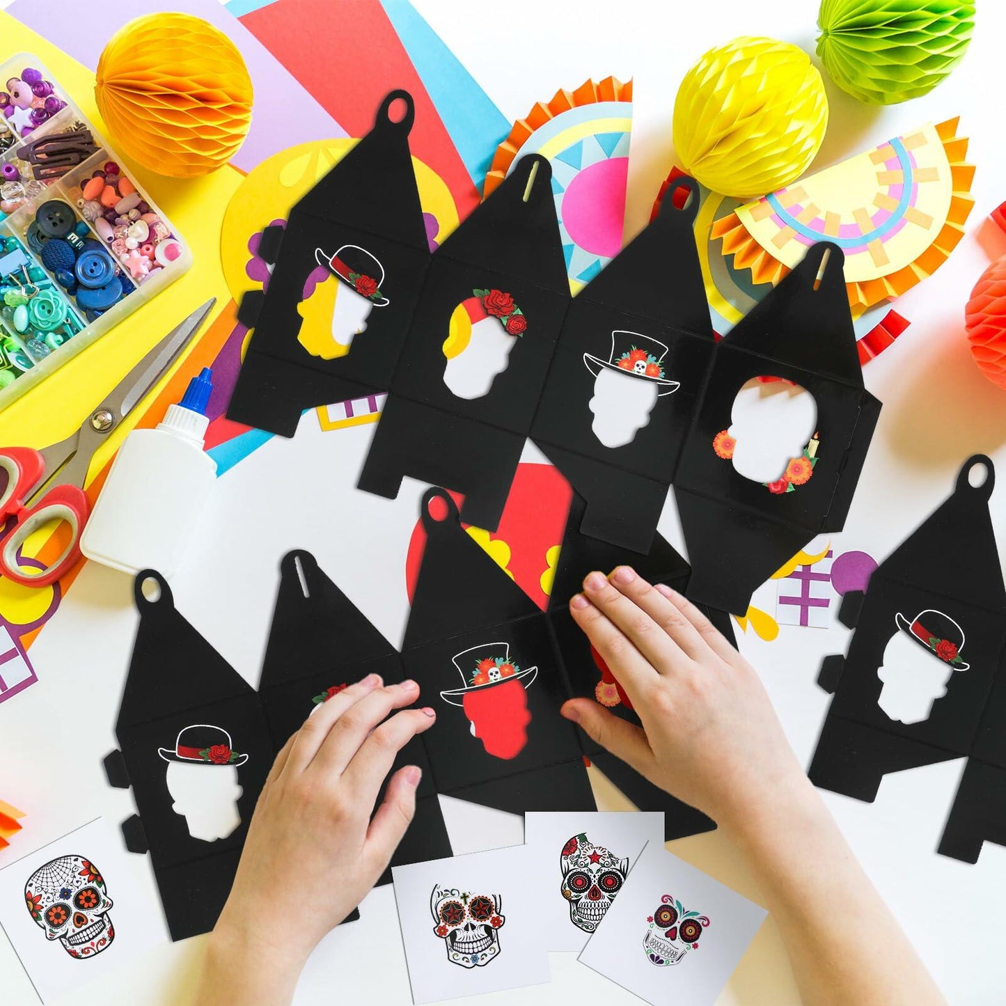 VIHOSE 12 Sets Day of The Dead Sugar Skull Masks Craft Kits Bulk Halloween Decor