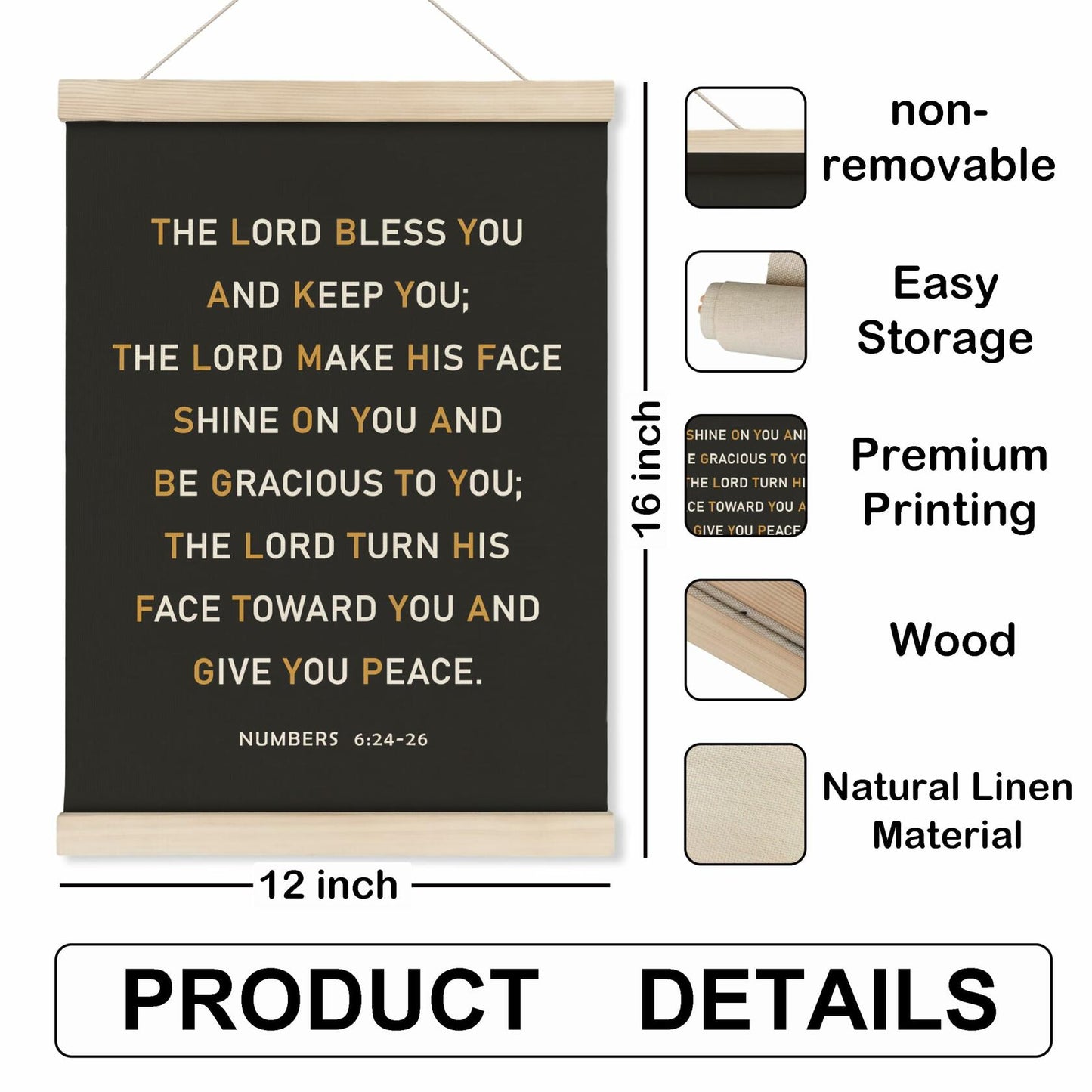 HRQKO Christian Numbers 6 24-26 Wall Art Poster Hanger Frame Black 12x16