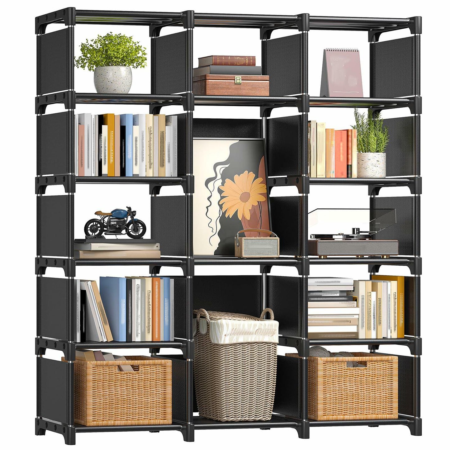 REIBII 13 Cube Storage Organizer Book Shelf Grey 12"D x 47.24"W x 59.05"H