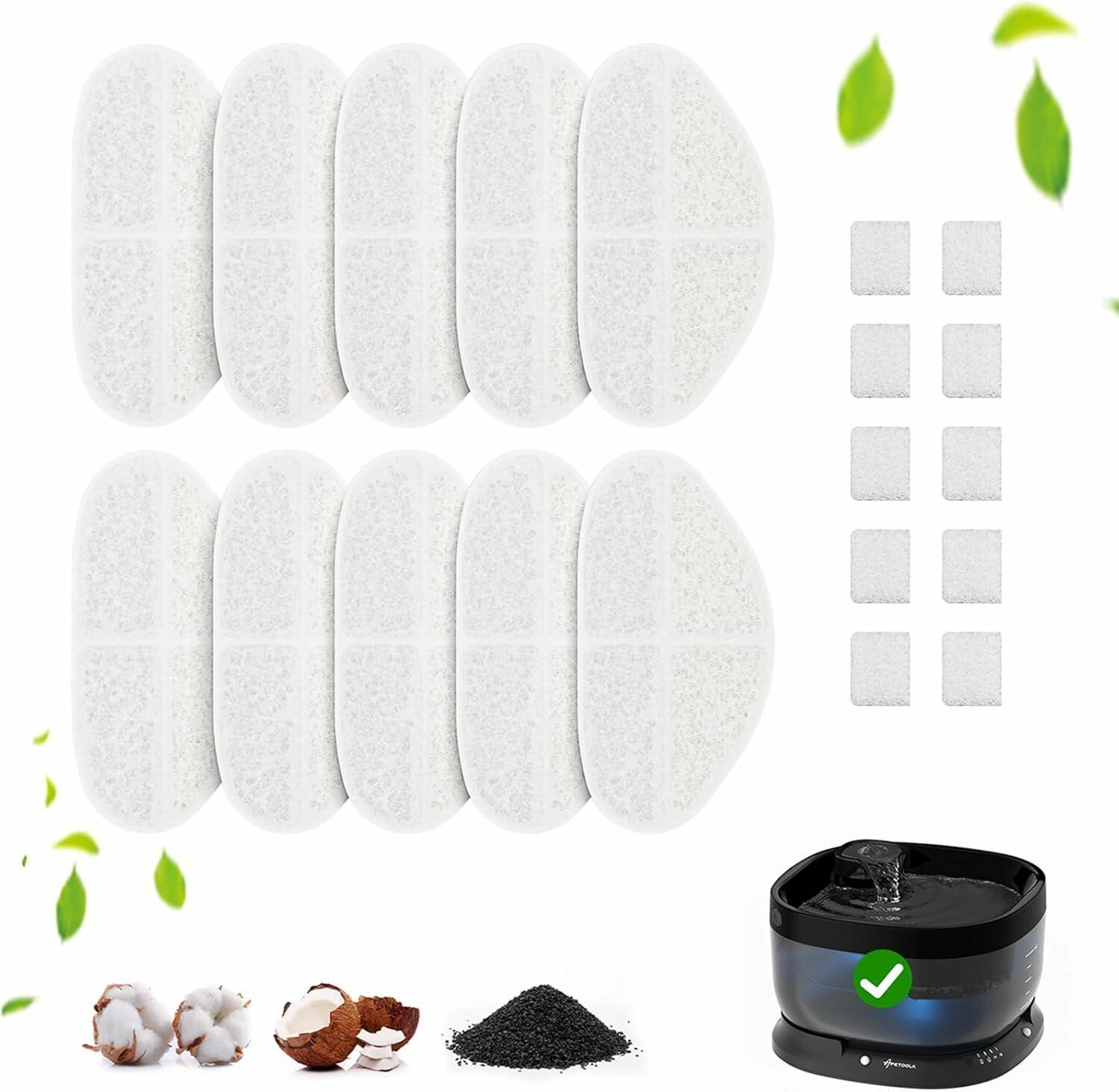 APD APETDOLA Wireless Dog Water Fountain Filters 5Layer Replacement 10Pack White