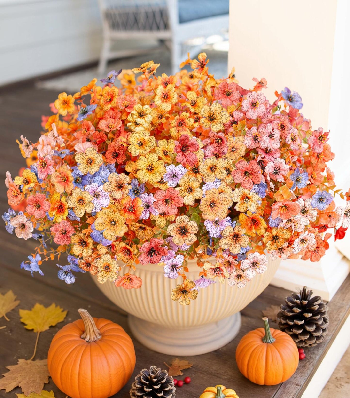 HyeFlora Artificial Fall Flowers Faux Mums with Eucalyptus 12 Bundles Multicolor