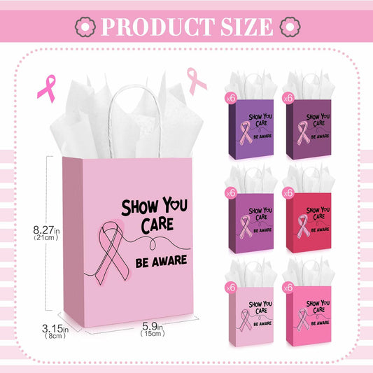 Abbylike 36 Pcs Breast Cancer Awareness Gift Bags Pink Ribbon Pink Color