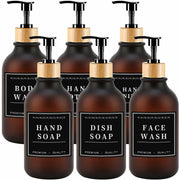 Amorettise Black Plastic Soap Dispenser Bottles 16.9oz 6 Pack Bamboo Pump