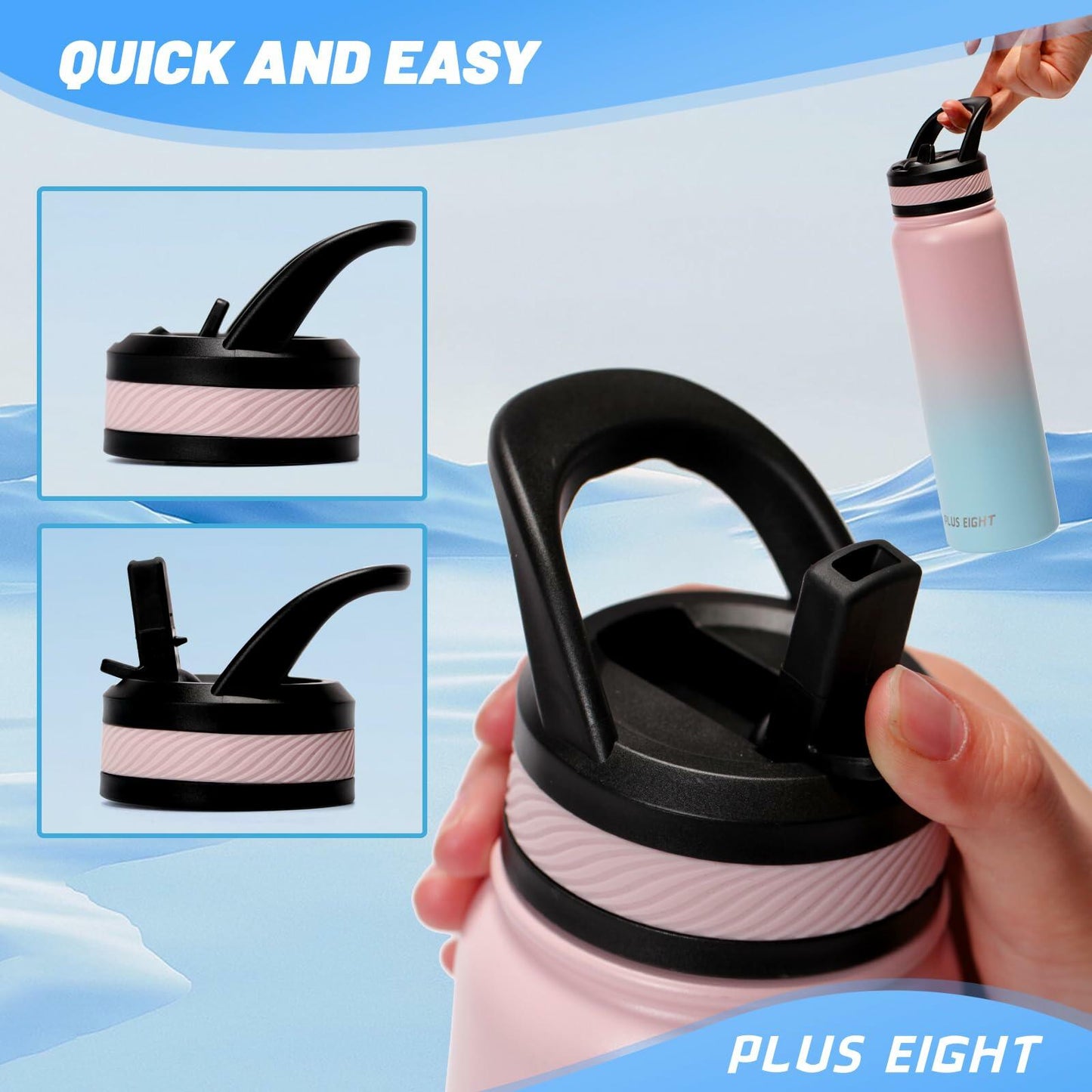 pluseight 32oz Insulated Stainless Steel Water Bottle with Straw Pink Blue