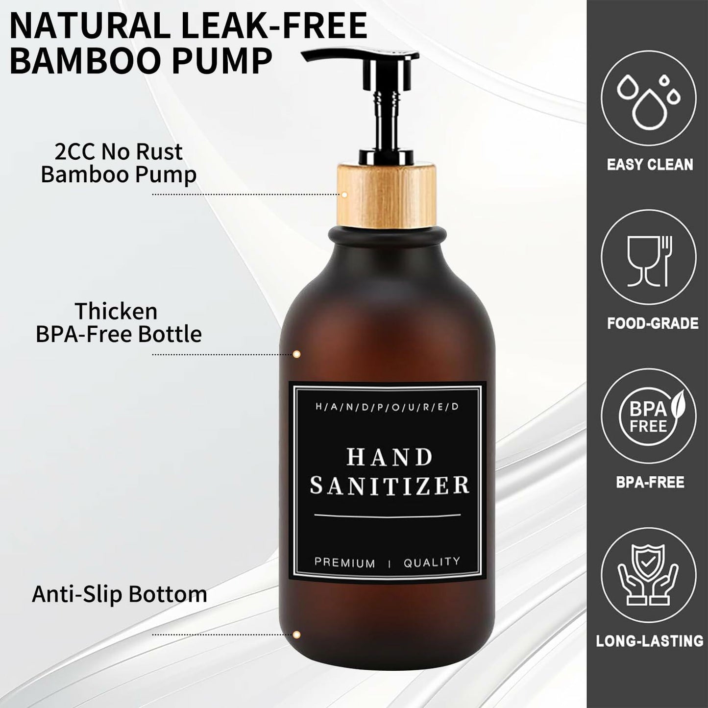 Amorettise Black Plastic Soap Dispenser Bottles 16.9oz 6 Pack Bamboo Pump