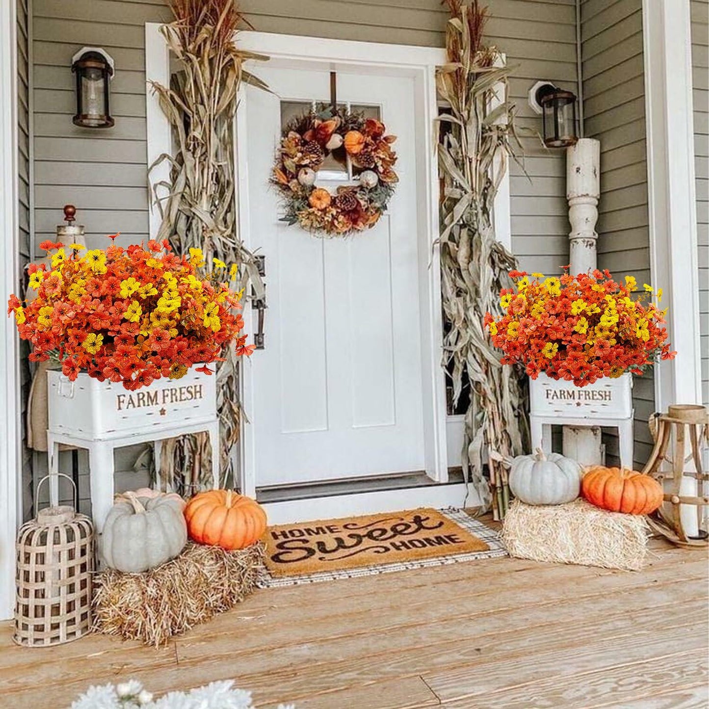 Guagb 12 Bundles Artificial Fall Flowers Faux Mums Silk Orange Yellow