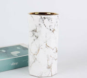 Generic White Gold Finish Marble Ceramic Flower Vase Octagon Modern 10"