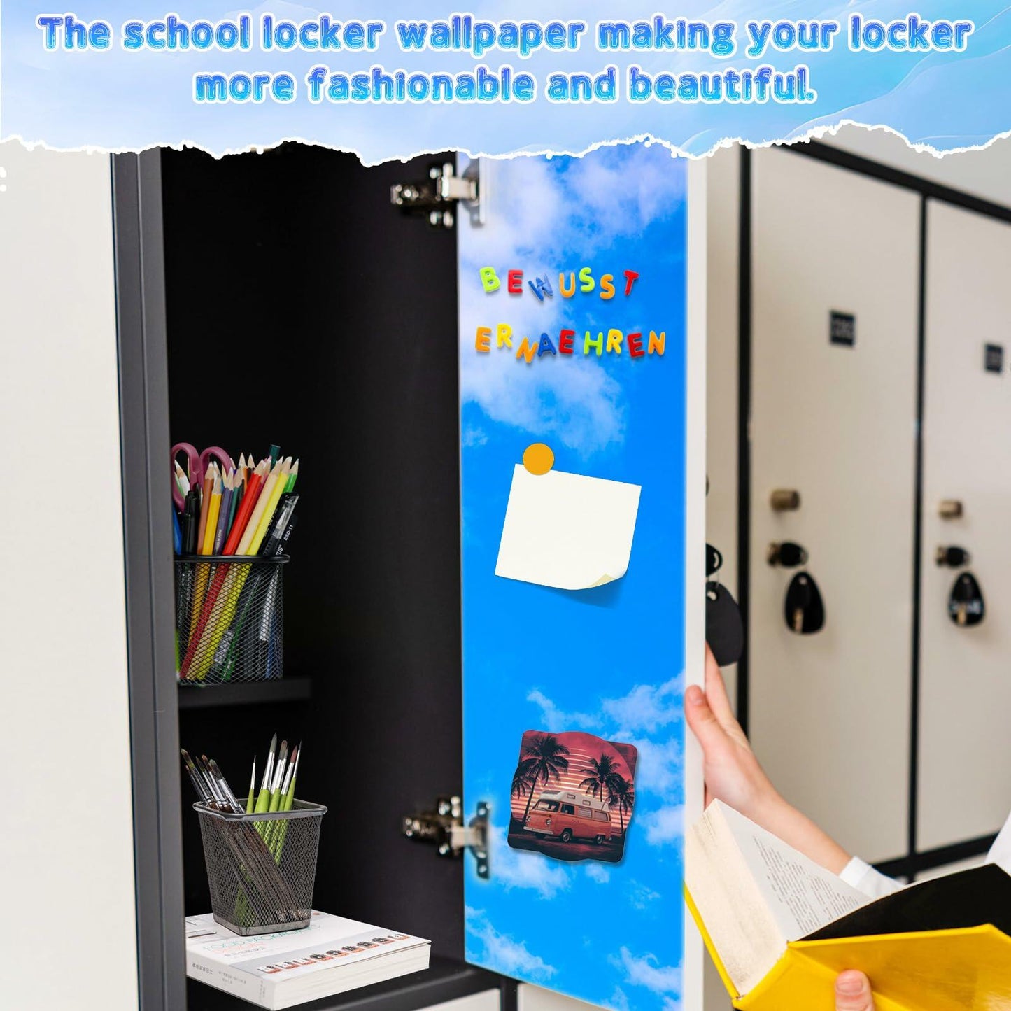 Ninehaoou School Locker Wallpaper 12x36in 4pcs Sunset Sky Clouds Sweet Color