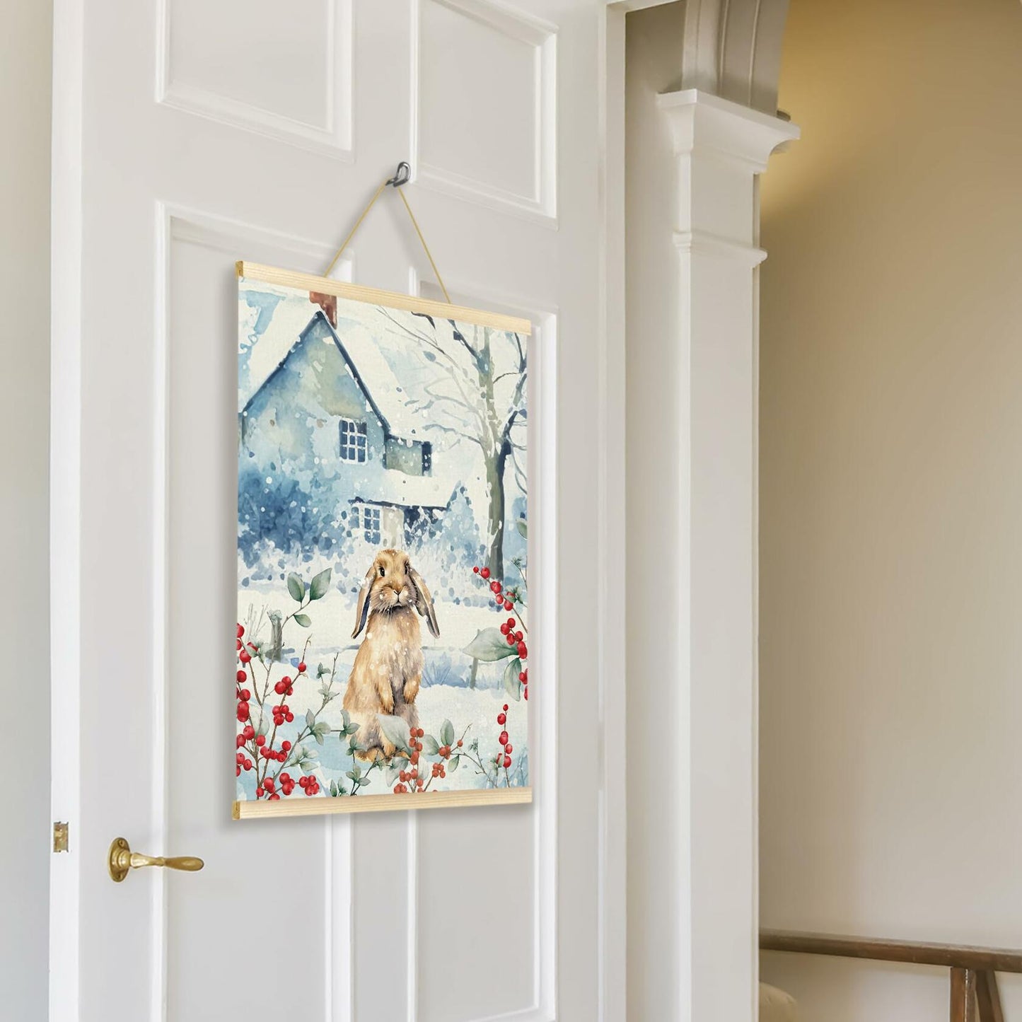 TAEDIN Christmas Poster Hanger 12x16 Bunny Watercolor Wooden Frame Decor