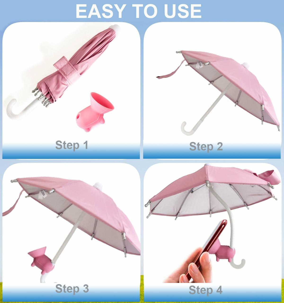 FantasyBear UV Protection Phone Umbrella Adjustable Suction Cup Stand Dark Blue