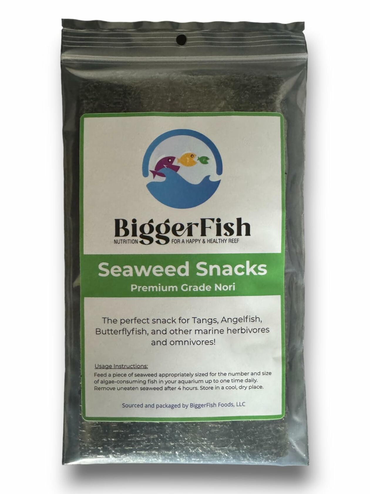 BiggerFish Seaweed Snacks Premium Green Nori Saltwater Fish 20 Half Sheets