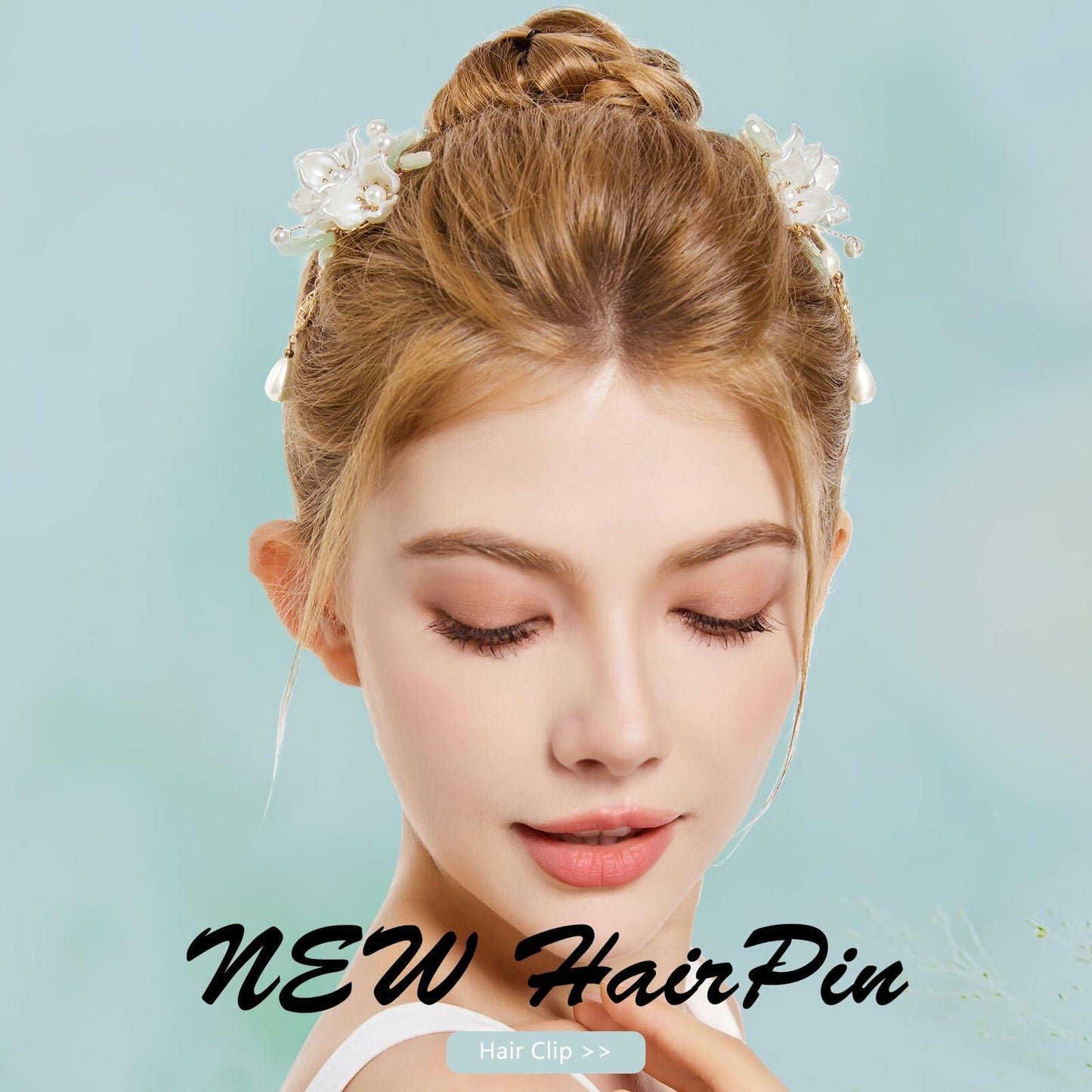 SHIYANG Handmade Camellia Floral Hair Clips White 1 Pair Copper SYFJ03