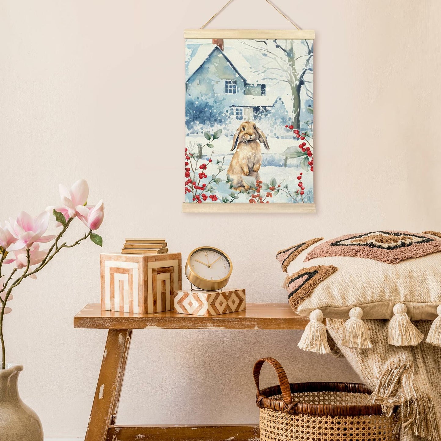 TAEDIN Christmas Poster Hanger 12x16 Bunny Watercolor Wooden Frame Decor