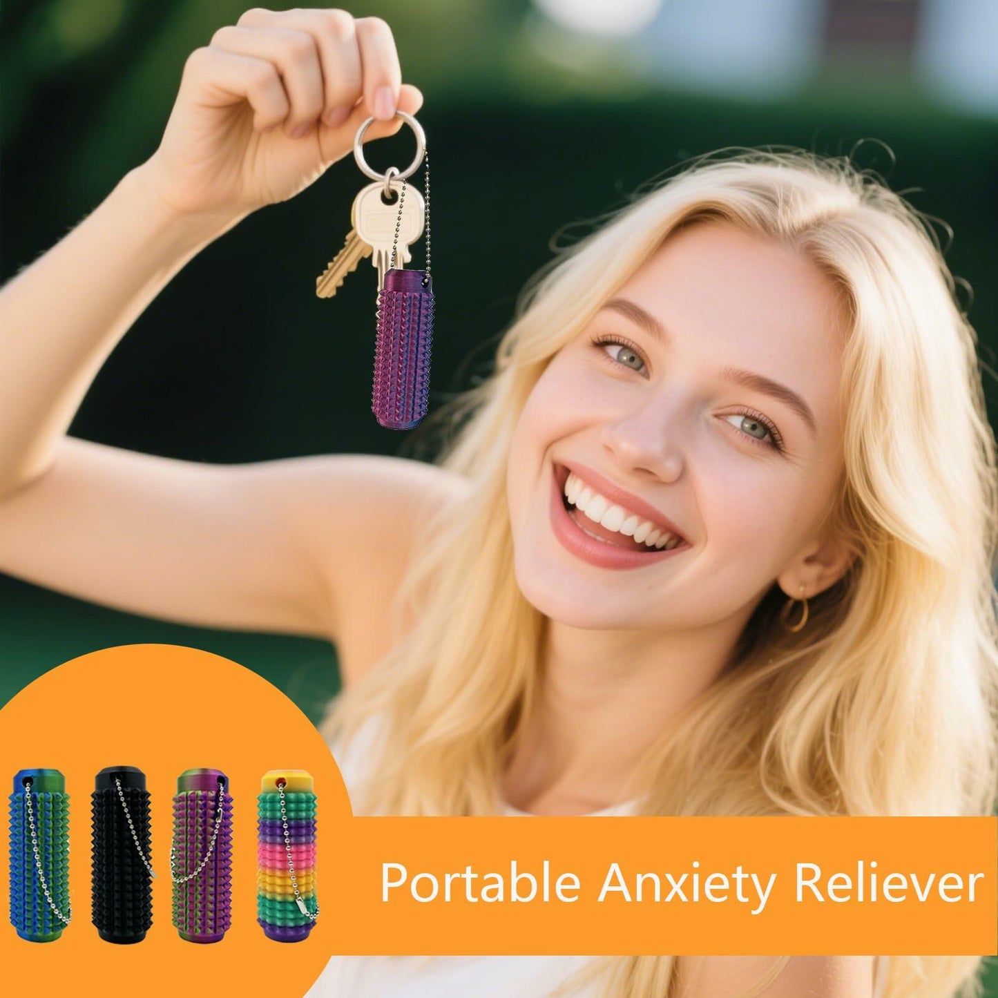 Hantan Little Ouchies Spiky Grippie Fidget Toy Keychain Rainbow 1Pc