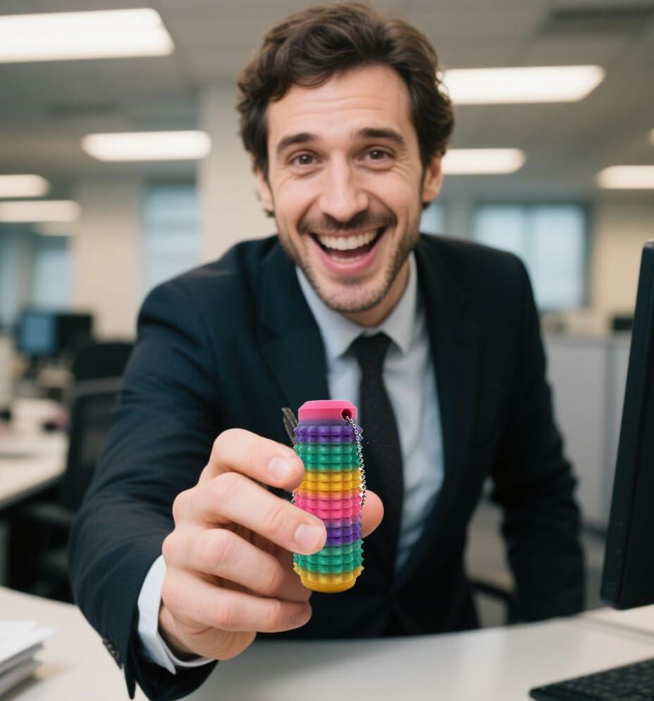 Hantan Little Ouchies Spiky Grippie Fidget Toy Keychain Rainbow 1Pc