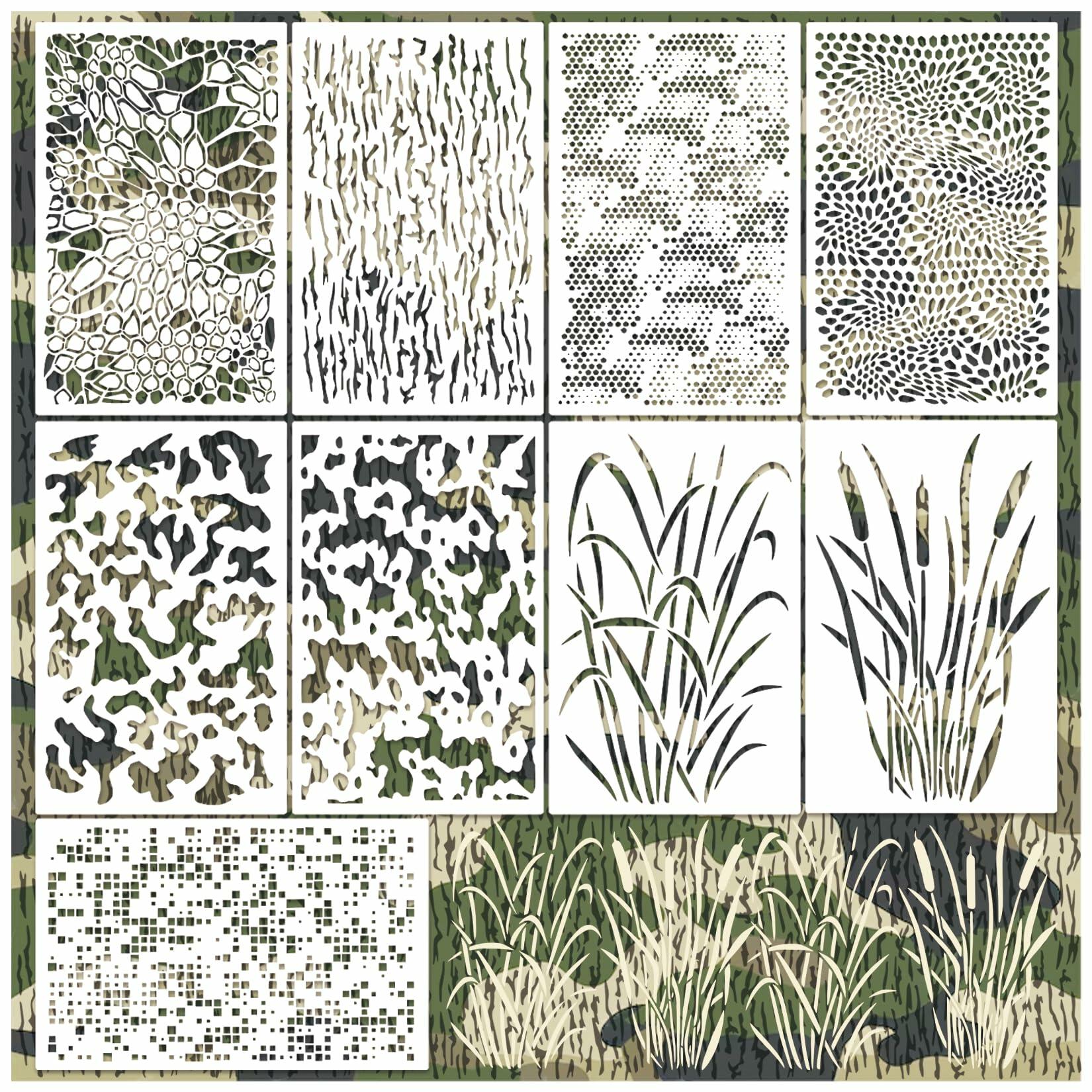 Yhliua Camo9 Reusable Camouflage Stencils Wood Boat Painting Kit