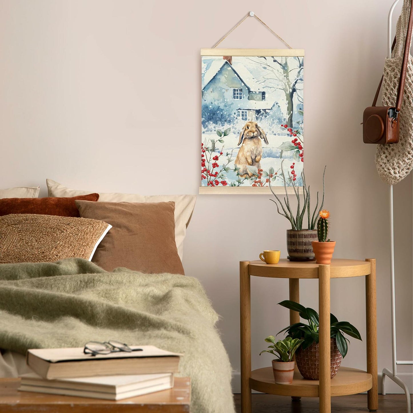 TAEDIN Christmas Poster Hanger 12x16 Bunny Watercolor Wooden Frame Decor