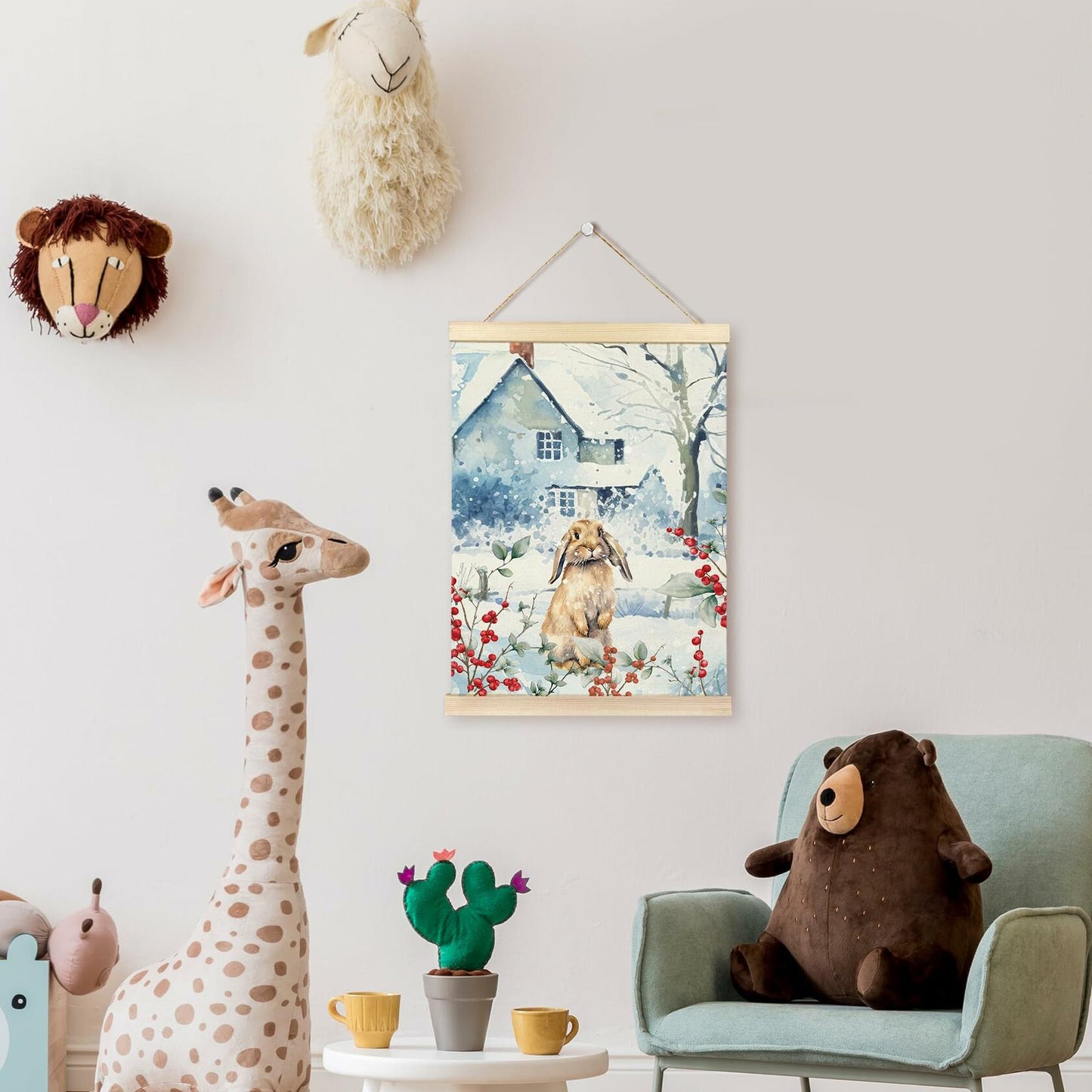 TAEDIN Christmas Poster Hanger 12x16 Bunny Watercolor Wooden Frame Decor