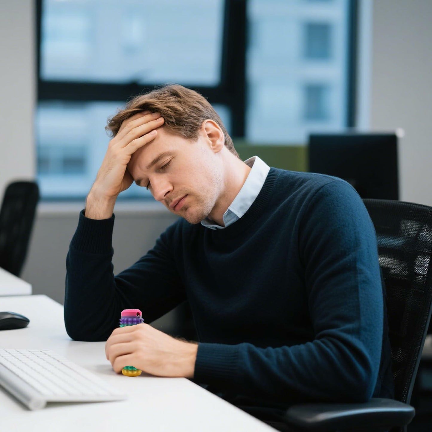 Hantan Little Ouchies Spiky Grippie Fidget Toy Keychain Rainbow 1Pc