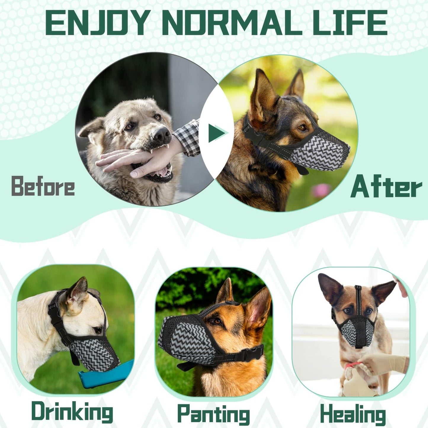 Mkerycww Dog Muzzle Air Mesh Breathable Soft Basket Adjustable Strap Grey XXL