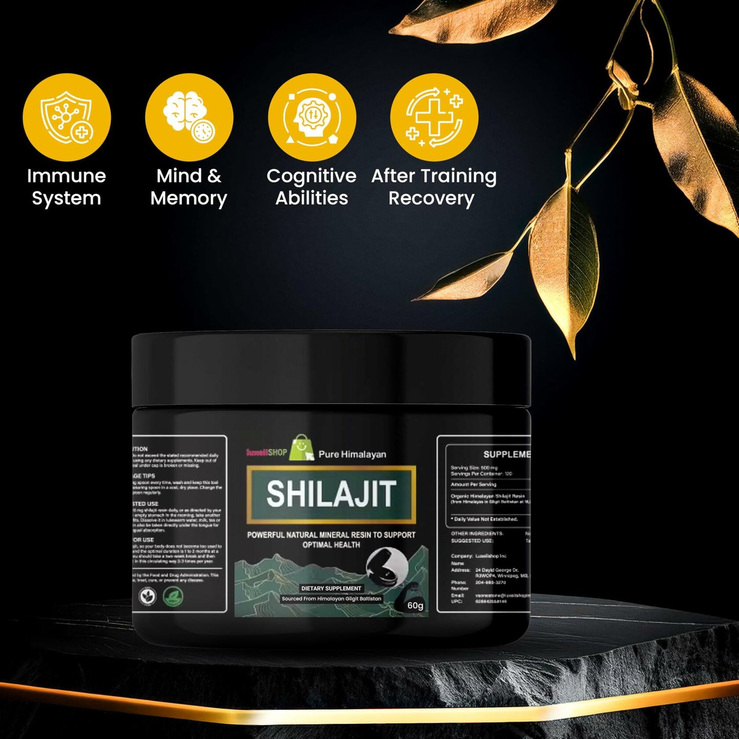LuxeiiShop Inc Himalayan Organic Shilajit Resin 500mg 60g Energy Boost