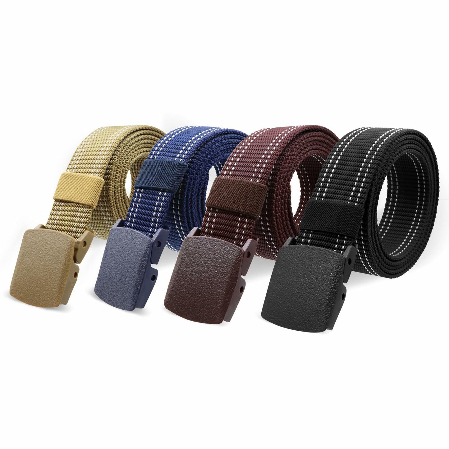 Sworew Men’s Tactical Nylon Belt Adjustable Web Non-Metal Buckle Khaki 54in