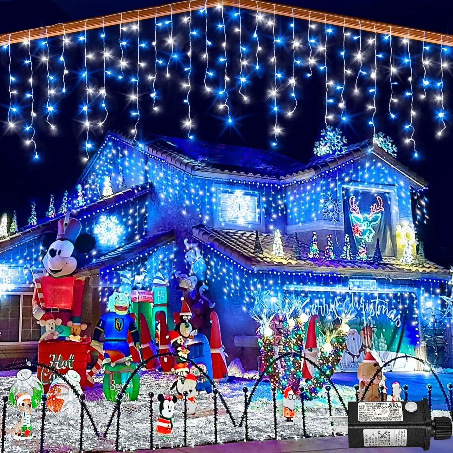 Nielfoi 66ft Icicle Lights 640 LED Blue White Outdoor Indoor Twinkle Curtain