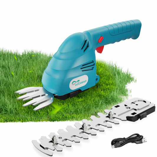 UCCOSSO Cordless Hedge Trimmer 2-in-1 Grass Shear 1.5Ah Battery Blue